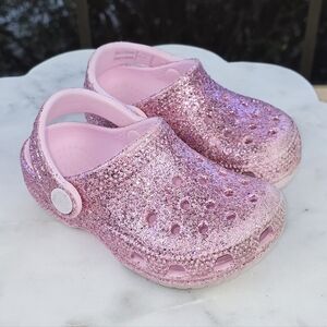 Crocs Toddler Size C7 Pink Sparkle Glitter Classic Clog Shoes